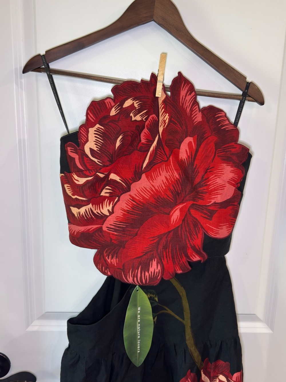Farm Rio Rosalia Linen Blend Black Floral Strapless Midi Dress - Picture 7 of 12
